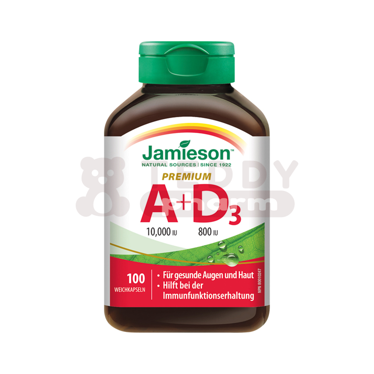 JAMIESON Vitamin A & D3 10 000 IU/800 IU Premium 100 Kps